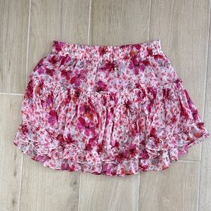 Misa Los Angeles Pink Floral Ruffle Mini Skirt